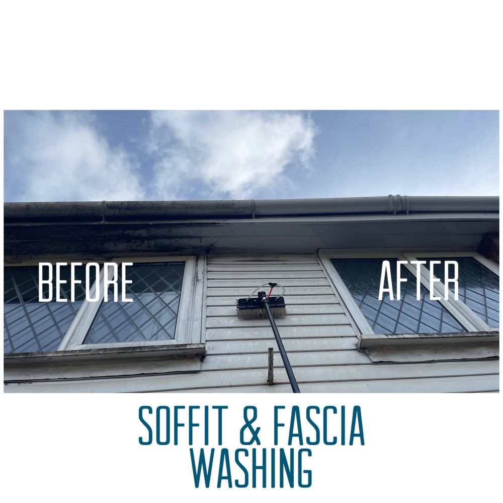 Soffit and fascia before and after pressure washing