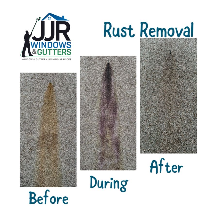 Rust staining on render before, during and after treatment